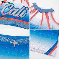 Nouvel uniforme de cheerleading ALLStar bleu tendance avec design gratuit, strass de haute qualité, modèles personnalisés pour équipe de cheerleading