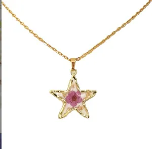 Five-pointed star dried flower pendant Eternal flower colorful drop glue real flower necklace