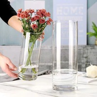 Vase cylindrique en verre transparent de luxe moderne, fait main, grand format, pour la décoration de bureau, de la maison, de mariage, de table, minimaliste, restaurants