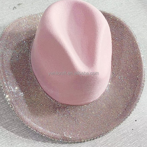 HLC RTS Glam Cowboy Rhinestone <strong>Hat</strong> Diamond <strong>Hat</strong> Headdress Sparkly <strong>Cowgirl</strong> Pink <strong>Hat</strong> for <strong>Bride</strong> Wedding Party Headwear Manufacturer - Product Image 5