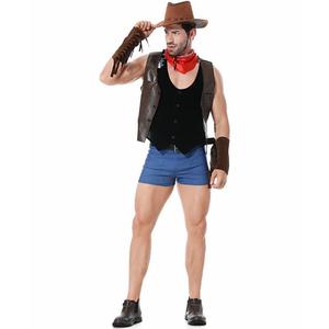 Western <b>Cowboy</b> <b>Men's</b> <b>Costume</b> Hat Vest Scarf Shorts Belt Bracelets Polyester Sexy Cosplay Party Role Play Outfit - Product Image 5