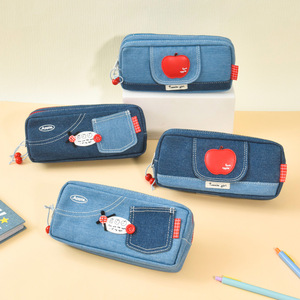 Étui à crayons de grande capacité en denim de haute qualité, mignon, avec double fermeture éclair, pour garçons et filles, rangement de papeterie, utilisation scolaire et de bureau - Product Image 4