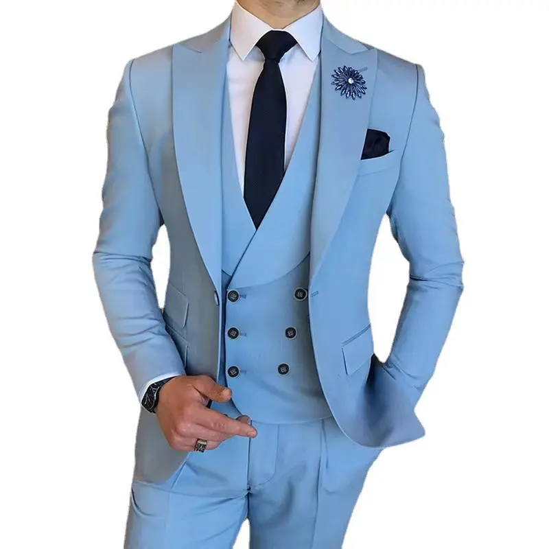 NAYIJI 2022 Hot sale high-end quality men slim fit wedding suits plaid light blue mens wear new coming groom wear