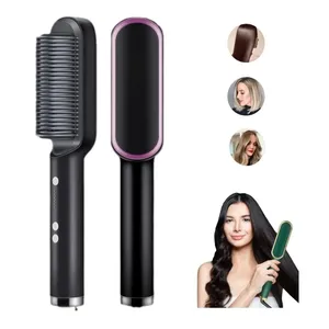 Populaire électrique lisser brosse à cheveux professionnel bigoudi lisseur peigne Styler chauffage rapide en céramique lisseur à cheveux