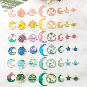 DAIHE Diy Jewelry Accessories Drip Oil Alloy Bracelet Pendant Moon Stars Globe Earrings Charms