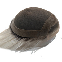 Attaché à la main naturel Ombre sel et poivre Invisible cheveux Patch Toppers Clips en gris cheveux humains pièces toupet pour hommes