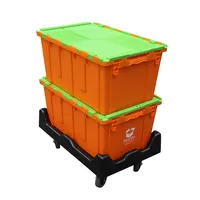 Ortak 70L depolama İstiflenebilir plastik haddeleme konteyner ekli kapak kutusu hareketli ciro plastik sandık