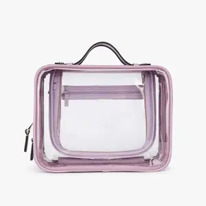 Benutzer definierte Premium Large Makeup Reiß verschluss tasche Travel Dual Compartment Toiletten artikel halter Tasche Recycled PVC Clear Cosmetic Cases