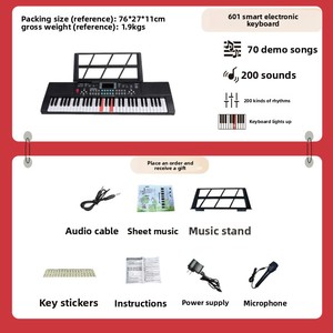 <span class=keywords><strong>Piano</strong></span> électrique intelligent pour débutants, utilisation à domicile, multifonctionnel, portable, en plastique, clavier électronique 61 touches, 200 rythmes/cordes/chansons - Product Image 3
