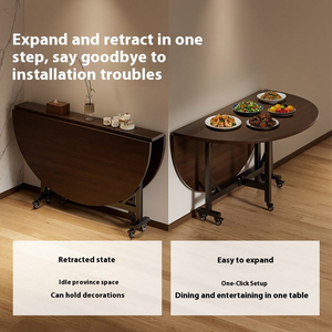 <span class=keywords><strong>Table</strong></span> à <span class=keywords><strong>manger</strong></span> ronde pliable moderne en bois avec roulettes, gain <span class=keywords><strong>de</strong></span> place, extensible, mobilier d'appartement <span class=keywords><strong>pour</strong></span> petite maison - Product Image 3