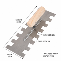 Truelle à carrelage en acier inoxydable dentelée avec base plate lisse et poignée renforcée par rivets pour travaux professionnels de carrelage
