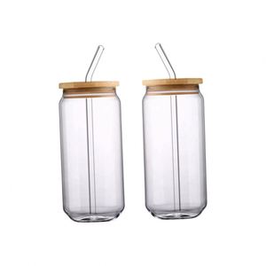 Tazas de Café de Vidrio con Forma de Lata de Cerveza para Té Boba, 12/16 oz, con Tapa de Bambú Moderna, Pajita, Libres de BPA, Reutilizables, Aptas para Microondas y Lavavajillas - Product Image 1
