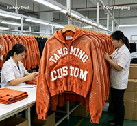 Fabrication OEM de vêtements : Sweat à capuche zippé personnalisé avec broderie appliquée, épais, délavé à la pierre, coupe courte et effet usé