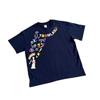 Chemise à manches courtes pour jeunes, surdimensionnée, 100% coton pur, tricotée, brodée avec un motif, 230 grammes, tendance et confortable