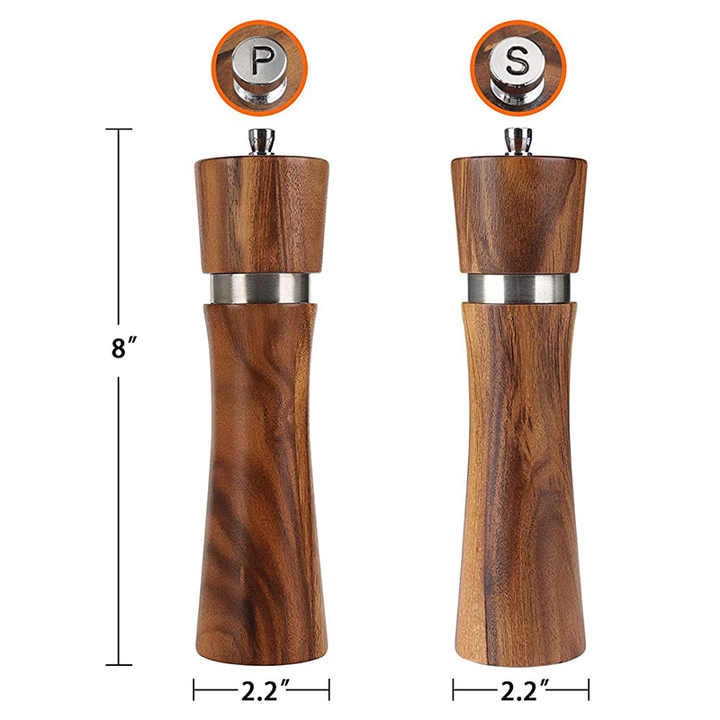 Acacia Wooden Salt and Pepper Grinder Set  Premium Wooden Salt and Pepper Mill Set 8 Inch