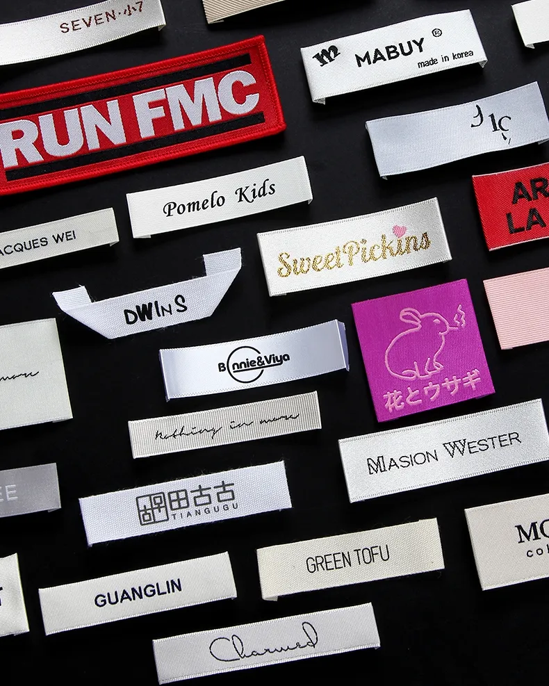 Инструкции по стирке с фирменным логотипом, пользовательские этикетки, шейные логотипы, дизайн, прошивка, нашивка, дизайн одежды, тканые бирки