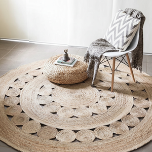 Ensemble de tapis antidérapants en jute massif double Tikki Boarder tressé écologique et antibactérien avec style unique - Product Image 3