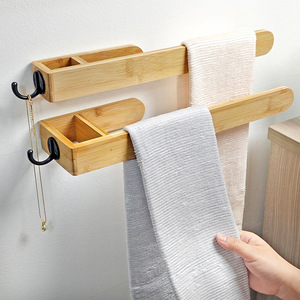 Bamboo Toilet <b>Paper</b> Holder Wall Mount Natural Wood <b>Color</b> Minimalist Design For Bathroom Kitchen Use - Product Image 2