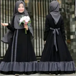 Wholesale Muslim Islamic Clothing Kids Girls Ramadan Abaya With Hijab Full Length Robe Burka Maxi Little Toddler Baby Girl Abaya