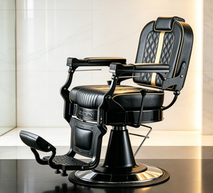 Luxury Vintage Gold Stitching PU Leather Reclining Hydraulic Shaving Hair Cutting Salon Barber Chairs - Product Image 3