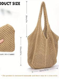 Nouveau Grand Sac Fourre-tout Tricoté à Bandoulière Grande Capacité avec Fermeture Éclair Ouverte et Logo Personnalisé pour Vacances à la Plage et Tenues Décontractées - Product Image 3