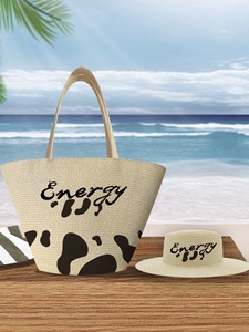 Bolso de Mano de Paja con Diseño de Mariposas y Degradado de Color Rosa con Sombrero para Mujer, para la Playa en Verano - Product Image 6