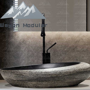 Lavabo en céramique ovale texturé de luxe Wayon <span class=keywords><strong>avec</strong></span> finition intérieure noire contrastée - Product Image 3