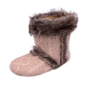 Groothandel Custom Vrouwelijke Warme Laarzen Vrouwen Gehaakte Gebreide Fleece Wollen Sneeuwschoenen Winter Slofjes