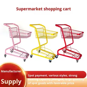 Troli Supermarket kapasitas besar kawat baja lapisan ganda toko keranjang belanja Supermarket untuk barang-barang - Product Image 2