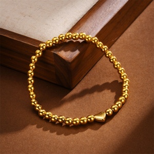 Bracelets en chaîne perlée avec breloque cœur en acier inoxydable plaqué or, bijoux pour femmes, vente en gros - Product Image 2