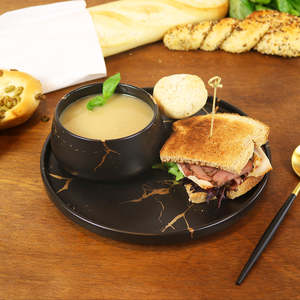 <span class=keywords><strong>Service</strong></span> de table en céramique noire, vaisselle en céramique, assiettes et bols en céramique, <span class=keywords><strong>service</strong></span> de table en céramique marbrée noire - Product Image 2