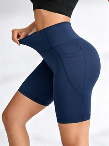 Women's High Waist <b>Plaid</b> Pattern Breathable Spandex/Polyester Sport <b>Shorts</b> with Four-Way Stretch Elastic Waistband for Yoga Gym - Product Image 3