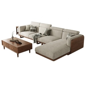 Sofá de madera maciza de estilo nórdico, nuevo sofá de tela de madera de fresno de estilo chino, sofá sencillo para sala de estar, muebles de madera maciza - Product Image 1