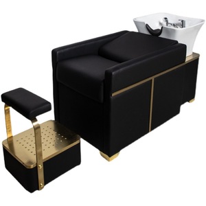 Cama de Lavado Semi-Reclinable de Alta Gama para Salón, con Lavabo de Cerámica, Tapicería de Cuero, Espacio de Almacenamiento y Diseño Personalizable para Barberías - Product Image 6