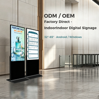 Affichage numérique sur pied de 49, 55, 65 pouces avec système de gestion CMS, fonctionnement et affichage 24h/24 et 7j/7 pour centres commerciaux et expositions