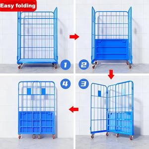 Chariot industriel personnalisable en acier PU à quatre roues Conteneur de stockage pliable et pliable OEM pour chariots à main pour entrepôt - Product Image 2