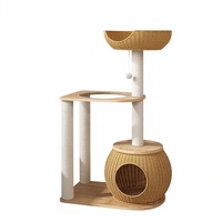 Arbre à chat OEM en bois massif, design compact, gain de place, avec lit en osier, style capsule spatiale, style japonais, pour usage domestique