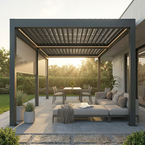Pergola motorisée murale en aluminium avec stores occultants intégrés pour <span class=keywords><strong>balcon</strong></span> semi-fermé ou véranda - Product Image 1