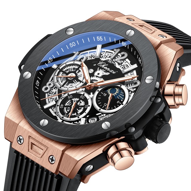 Watches Men Wrist Custom Moon Phase Chronograpy Multi-function Reloj Luminous Waterproof Silicone Hommes Luxury Quartz Watch
