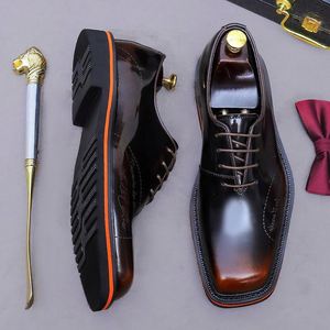 Zapatos Formales y Casuales para Hombre, Color Marrón, Punta Cuadrada, Transpirables, Antideslizantes, con Cordones, Hechos a Mano, Novedad 2025 - Product Image 6