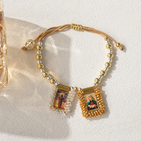 Bracelet scapulaire catholique Go2Boho, bracelet réglable, bijoux religieux, perles dorées, Vierge Marie, protection sainte