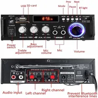 Système Sonore Home Cinéma Double Microphone Amplificateur Hi-Fi 300W*2 Canal 2.0 Ampli Son Numérique Décodeur Mp3 Bluetooth
