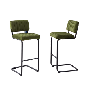 Set barbangku kain beludru hijau <span class=keywords><strong>24</strong></span> inci, kursi Bar kaki logam penyangga tinggi konter Modern 2 Abad Pertengahan - Product Image 6