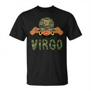 T-shirt Virgo Queen Black Woman Camo Cap Afro Girl Zodiac - Product Image 2