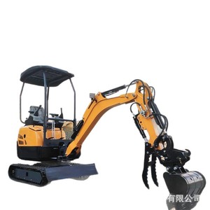 Miniexcavadora hidráulica con brazo extensible para uso agrícola, color amarillo - Product Image 1