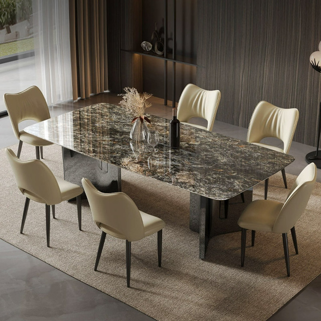 Light Luxury Marble Rectangular Dining Table 6-Seater Modern Dining Room Furniture