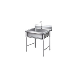 อ่างล้างจานสแตนเลสสำหรับงานจัดเลี้ยงเชิงพาณิชย์ ขนาด 60*60*90 ซม. แบบอ่างเดี่ยว ผิวขัดเงา เคลือบสีฝุ่นเกรดอาหาร พร้อมร่องระบายน้ำ - Product Image 4