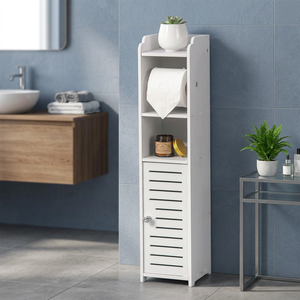 SENYU <b>White</b> <b>Bathroom</b> Storage Shelf With 1 <b>Drawer</b> And 3 Shelves Modern Design Easy To Clean Particle Board Construction - Product Image 4