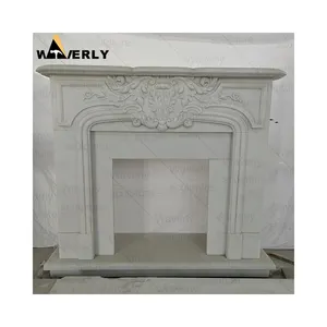 European style Hand Carved Hotel Outdoors Indoor Surround Arched Classics Luxury Black And White Marble Stone Fireplace Mantel