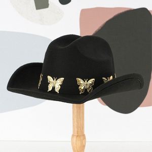 Men's Women's Retro Western Cowboy <b>Hat</b> Vintage Felt Printed Butterfly Personalized Party Jazz Cowboy <b>Hats</b> - Product Image 1